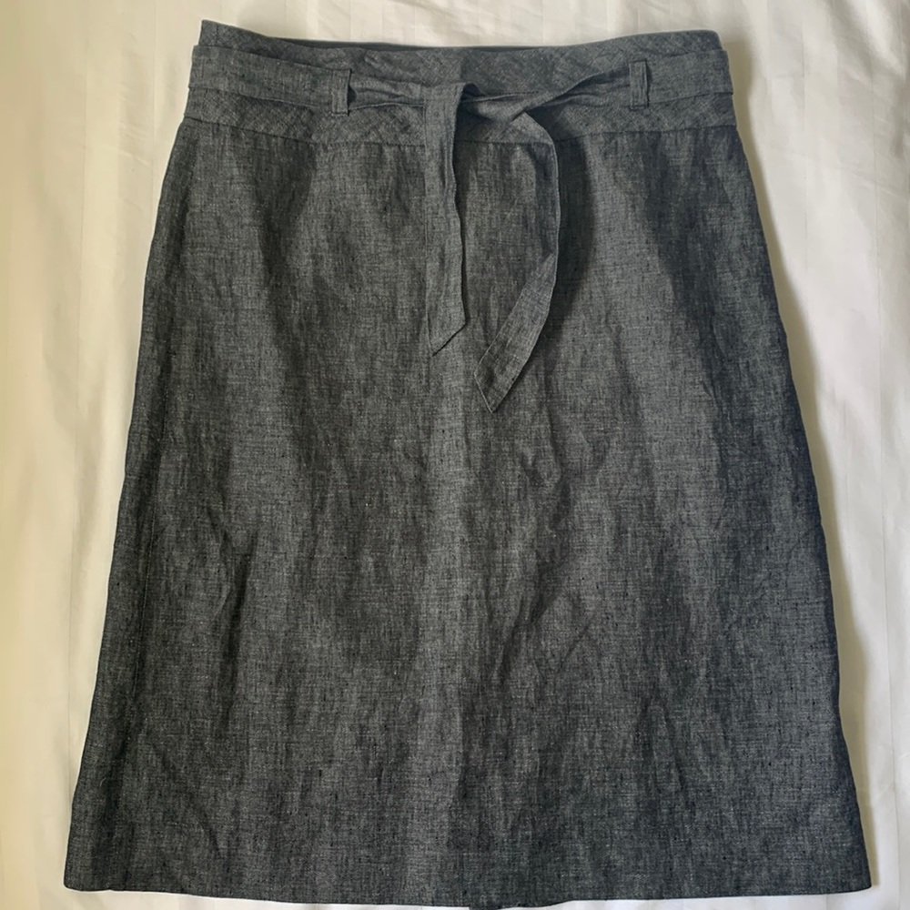 Liz Claiborne charcoal linen lined skirt removable belt washable EUC
